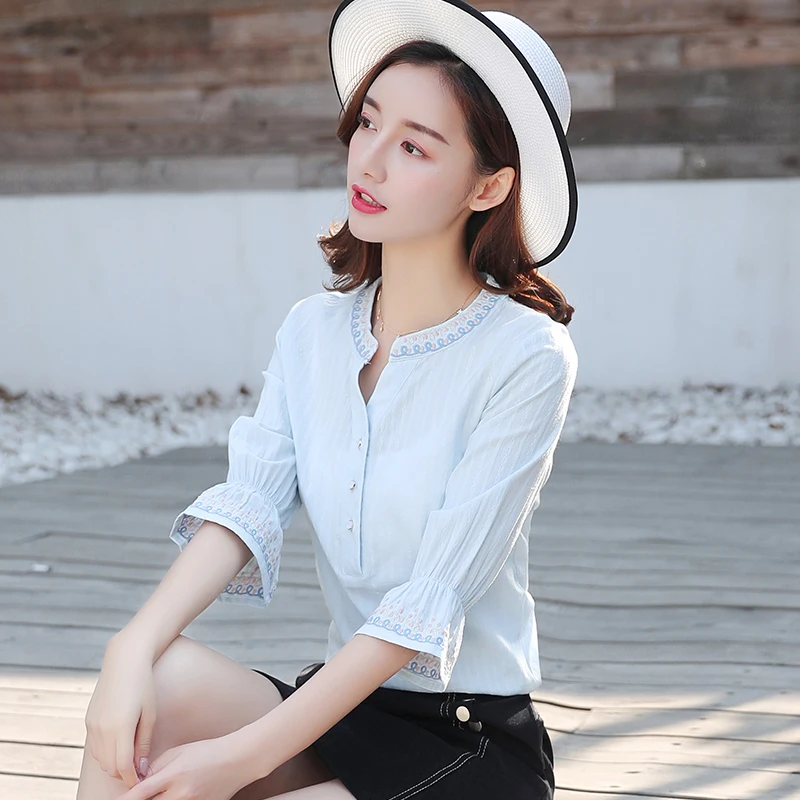 2019 High Quality Summer Fashion Women cotton Casual Short Sleeve Flower Print Soft Loose Blouses Shirt Lady Plus Size Top |