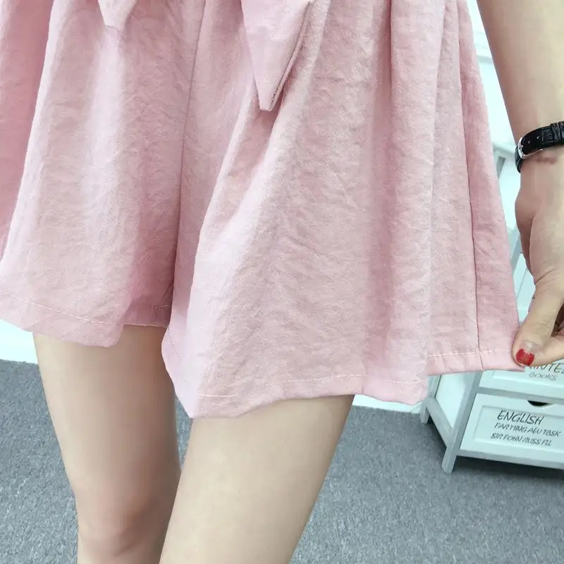 

MISSKY 2020 New Women Summer Shorts Solid Color All-match Loose High Waist Bowknot Wide Leg Shorts Female Clothes