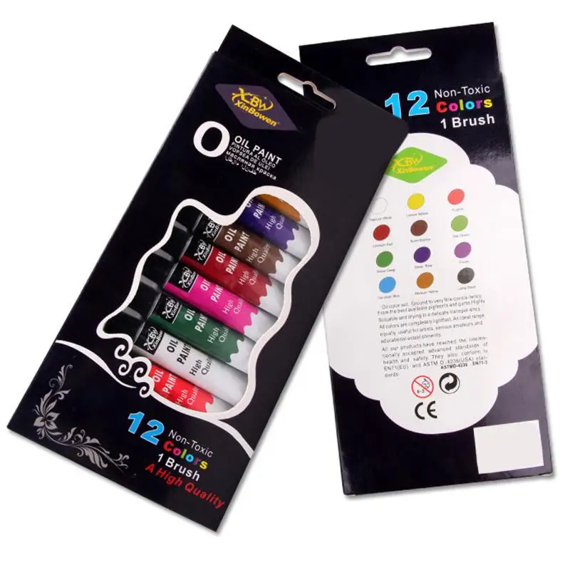 

Oil Paint Set 12 Colors With Pen Acrylic Art Painting Suit For Canvas Mat Board Panel Paper Professional Artist-grade Oil Paint