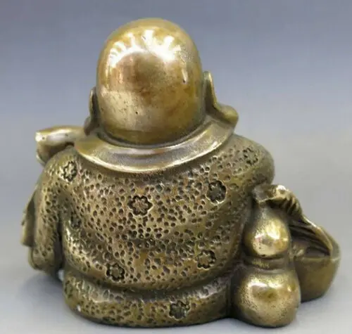 Коллекция китайская латунная резная статуя Будды Maitreya Happy Buddha обнимающая рыбу