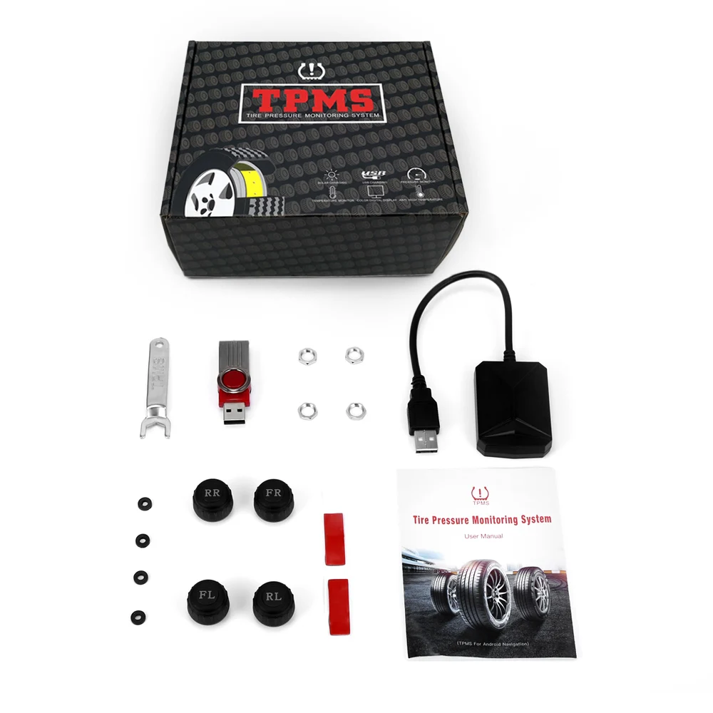 USB TPMS Tire Pressure Monitoring System 5V Receiver with 4 External Sensors for Android DVD Most Vehicles | Автомобили и