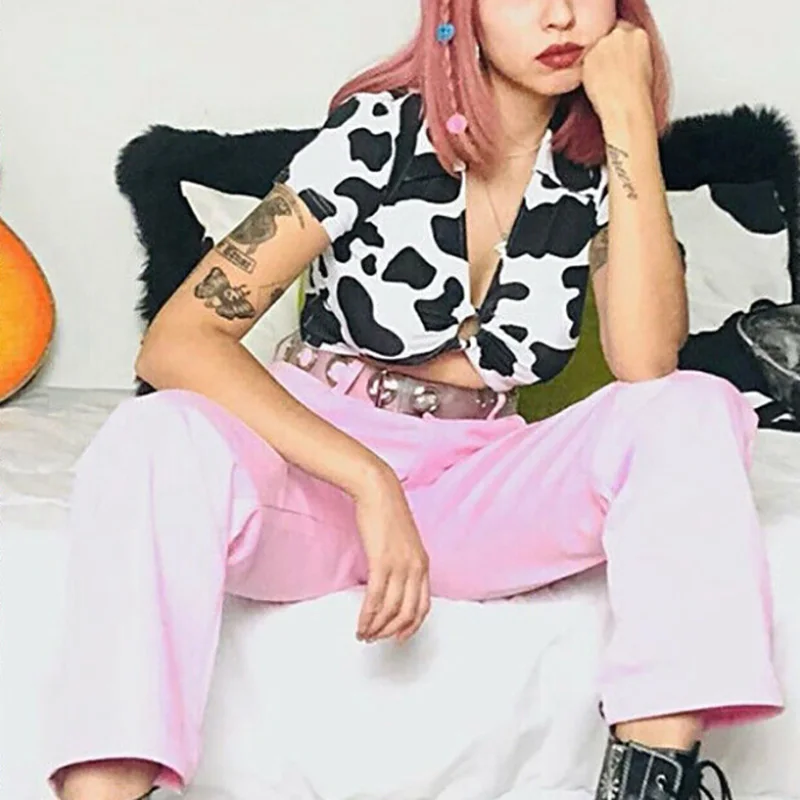 Женская футболка с коровьим узором летний короткий топ коротким рукавом