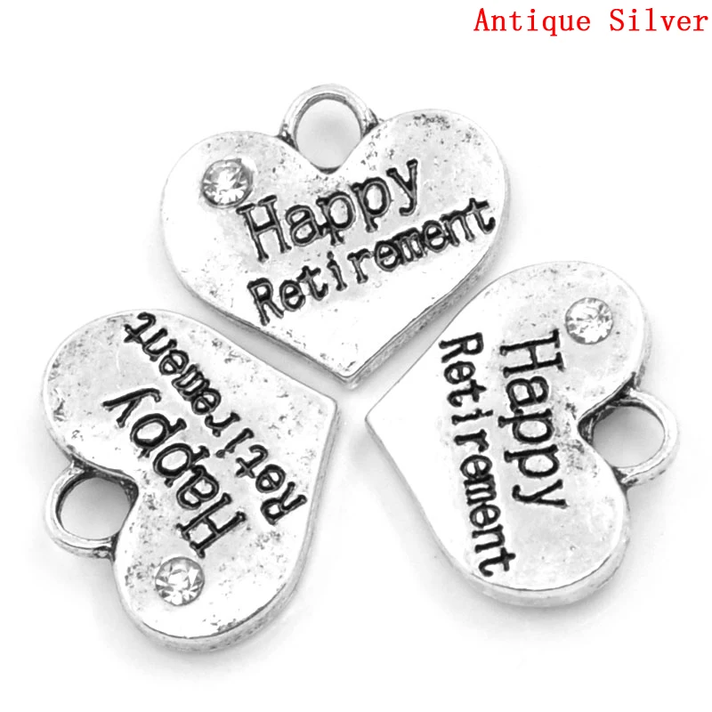 DoreenBeads амулет кулоны Happy retice сердце серебристый цвет прозрачный Стразы 16x14 мм 20 шт.