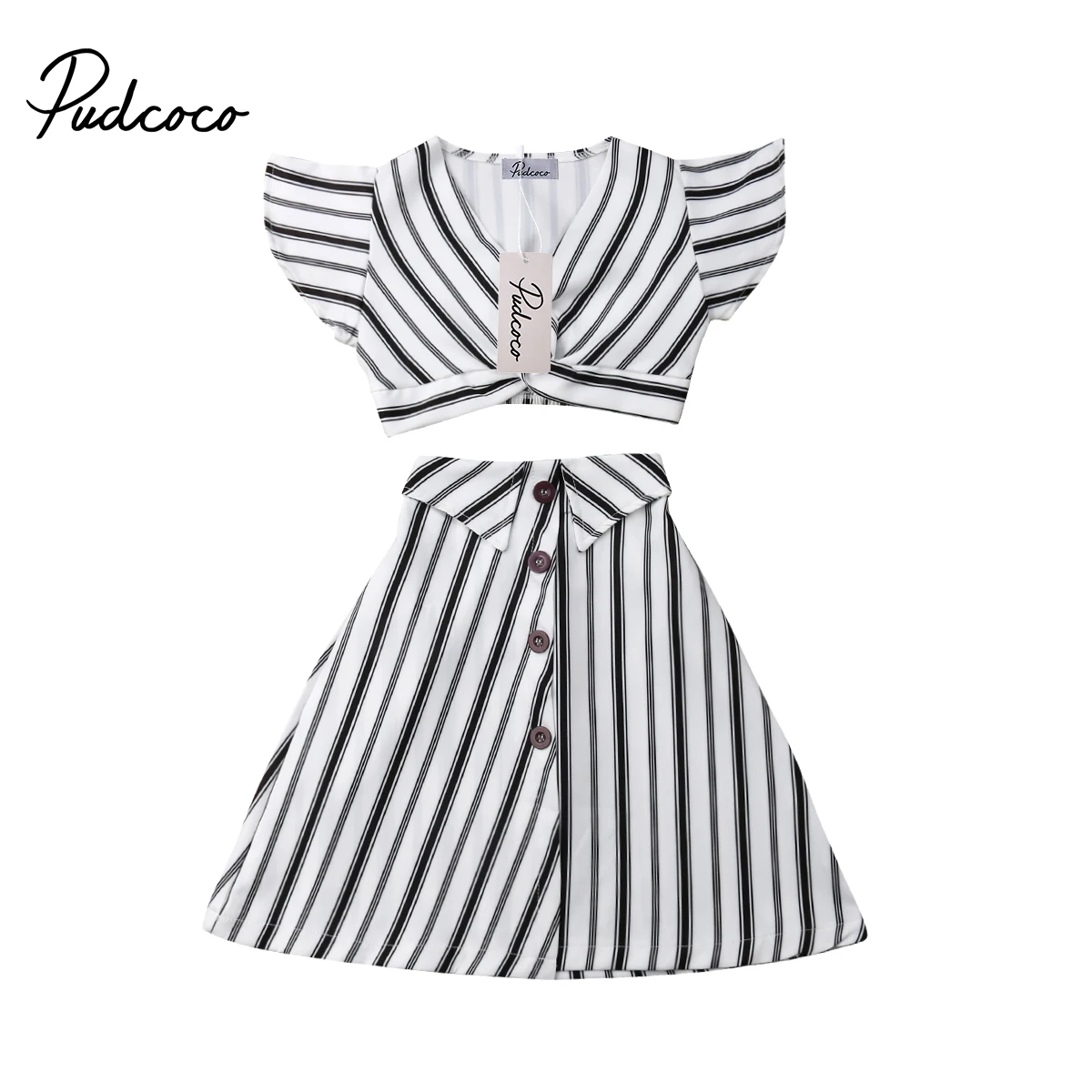 Повседневный комплект летней одежды в полоску для маленьких девочек вечернее