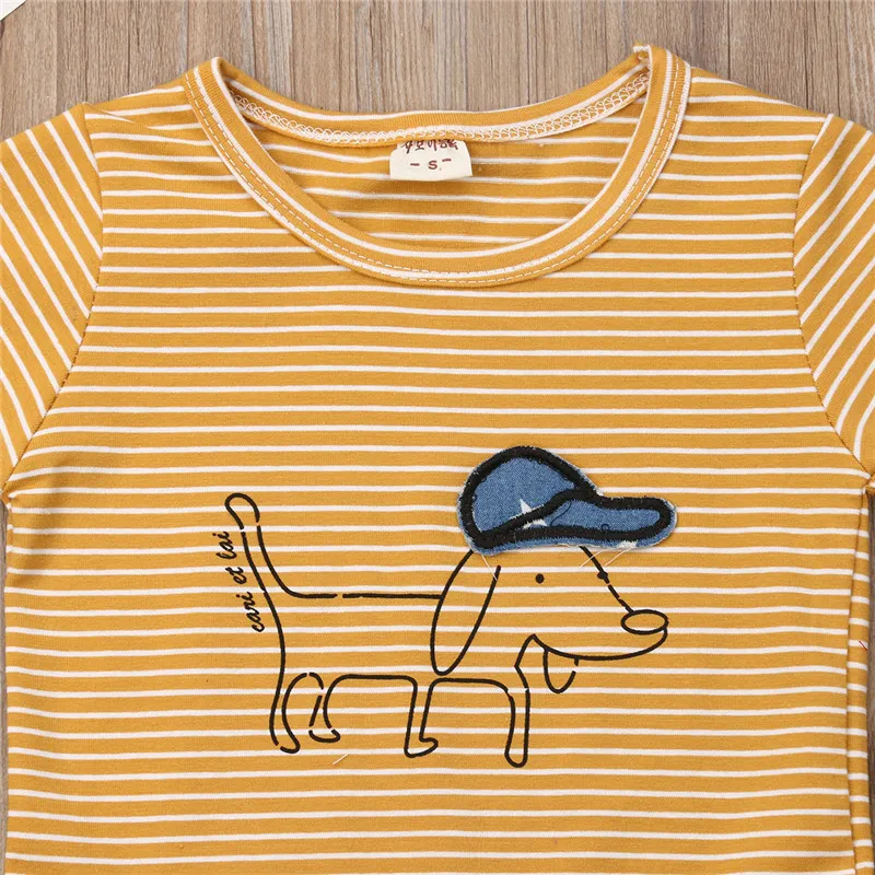 Fashion Toddler Kids Baby Boy Summer 2Pcs Sets Striped Dog Tops T-shirt+Lace-up Denim Shorts Outfits Cotton Clothes 9M-4Y |