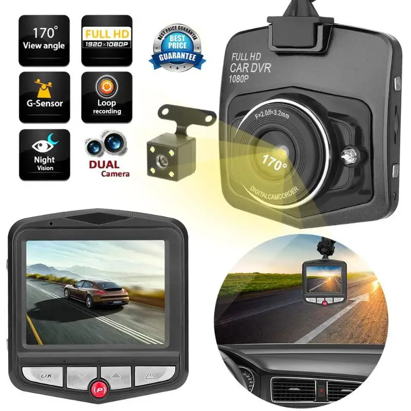 2.4in TFT экран 1080P FHD 12MP двойной объектив Автомобильный DVR камера видео рекордер