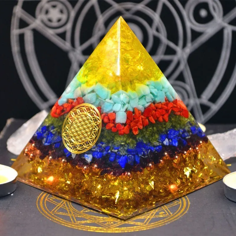 Orgonite Pyramid Reiki FengShui Decoration Handmade Crystal Rune Orgone Energy Converter Resin Decorative Craft Gathering Wealth