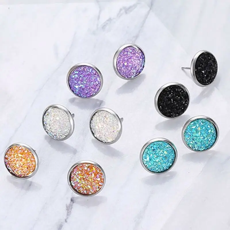 Модные женские серьги Druzy покрытые камнем кварцем маленькие серьги-гвоздики с