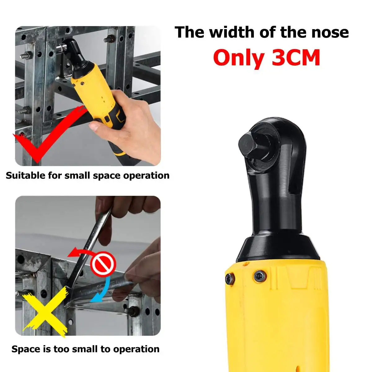 12V Портативный электрический беспроводной ключ 3/8 ''45N. m перезаряжаемый 1500mAh храповик 90 ° прямоугольный ключ набор электроинструментов