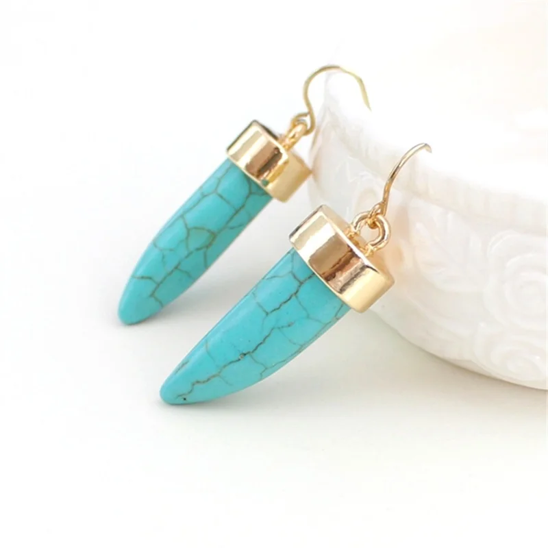 Женские серьги из натурального камня в форме рога|natural stone earrings|brincos pendientesnatural earings