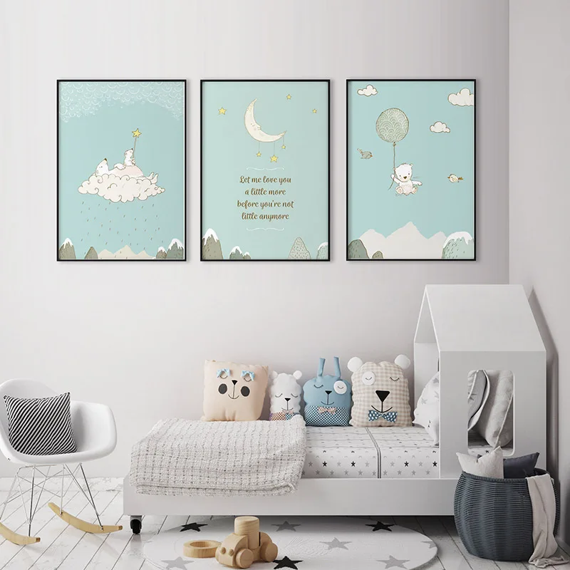 Baby Bear Woodland Wall Art Scandinavian Nursery Canvas Poster Cartoon Painting Decoration Picture Nordic Kids Boy Bedroom Decor|Рисование