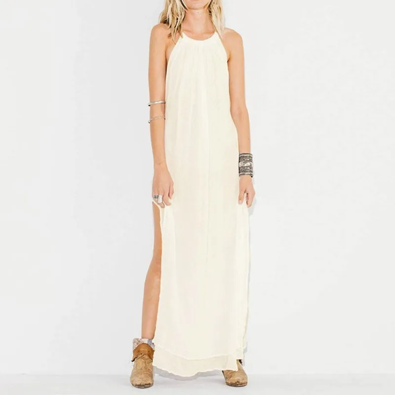 CHICEVER летнее богемное платье сексуальное открытая спина Холтер без рукавов с