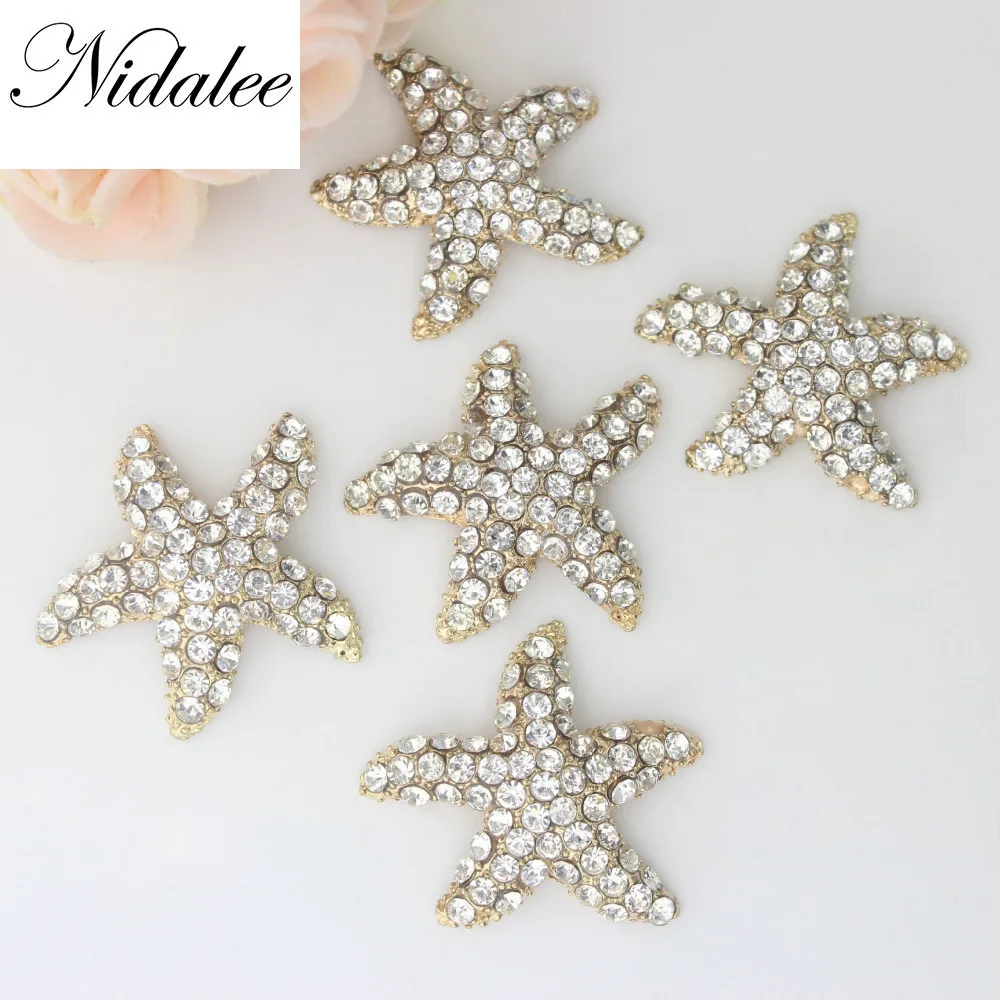 

30 мм Море Песок Морская Звезда Кнопки, серебряный Тон Плоской Задней Кнопку с Прозрачного Хрусталя Стразами