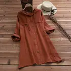 Рубашка женская с длинным рукавом, худи на пуговицах, однотонная хлопково-Льняная блузка, повседневный свободный рабочий Топ, весна 2021