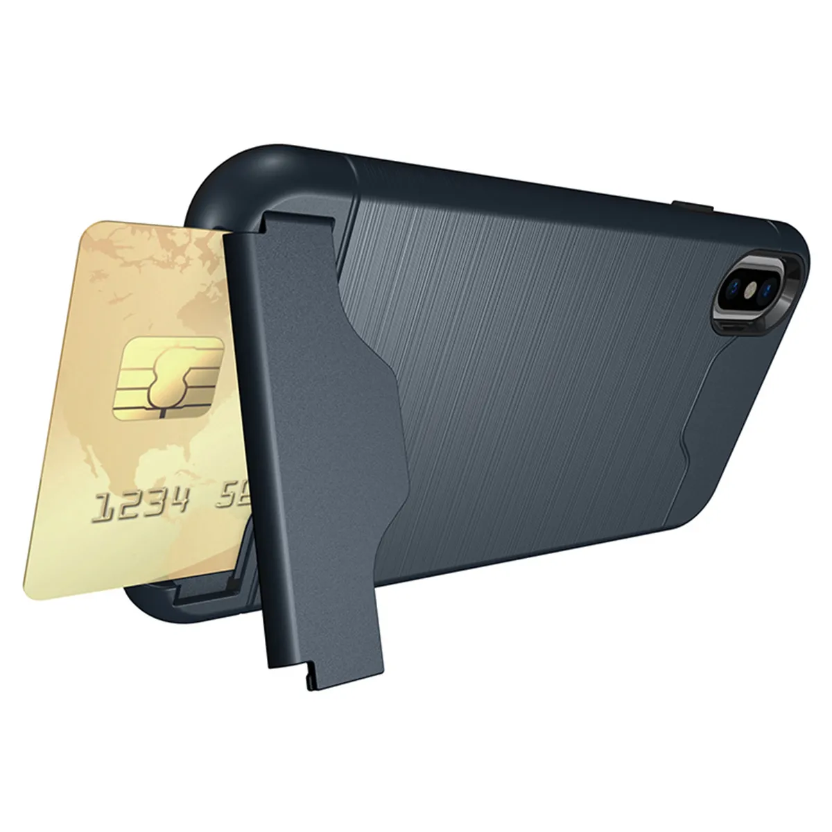 For iPhone X Xs Case Shockproof Dual Layer Slim Carbon Fiber Protective Armor Back Cover Hoesje Card Slot Kickstand | Мобильные