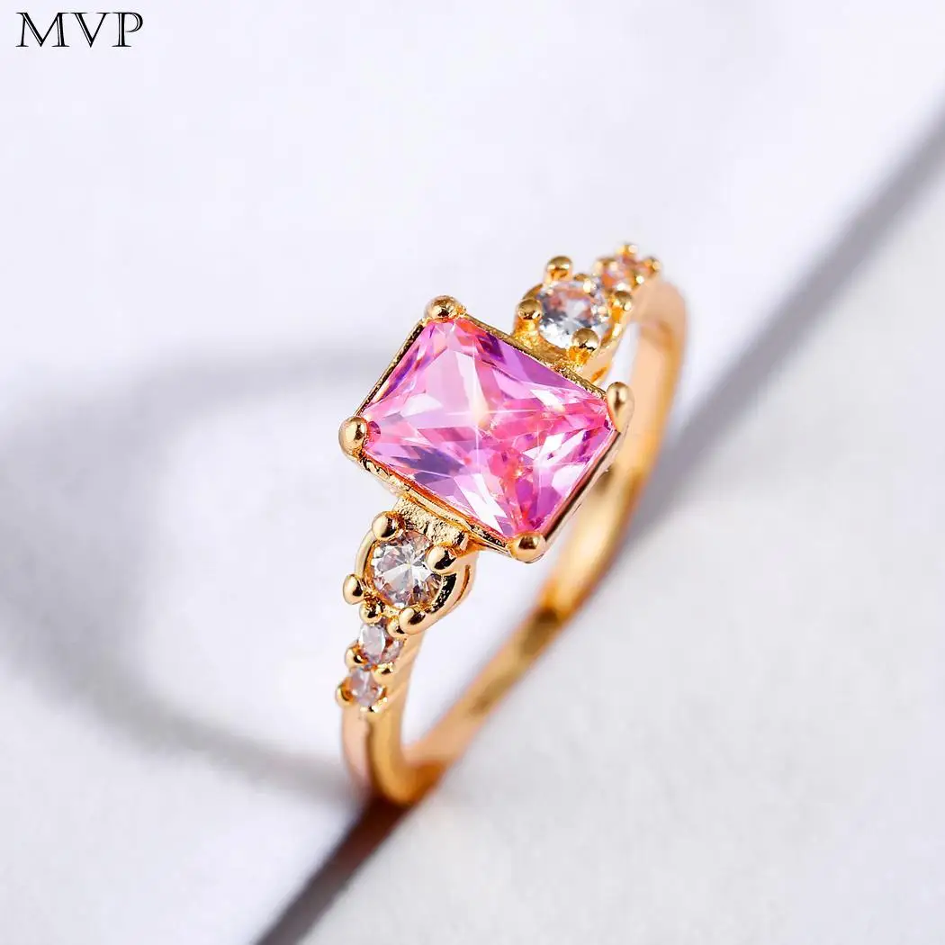 Women Casual Fashion Shiny Rhinestone Inlaid Silver Gold Geometric Pink Decoration Zircon Alloy Ring | Украшения и аксессуары