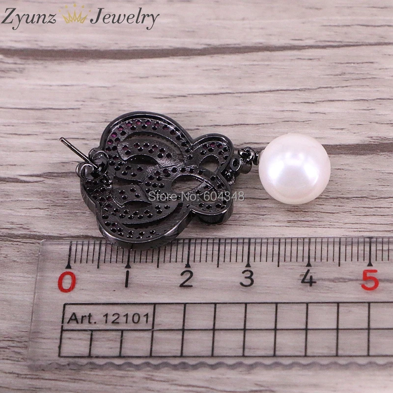 

4 Pairs ZYZ332-4968 Mix color CZ Flower Wedding Earrings with Round Shell Pearl Dangle Earrings