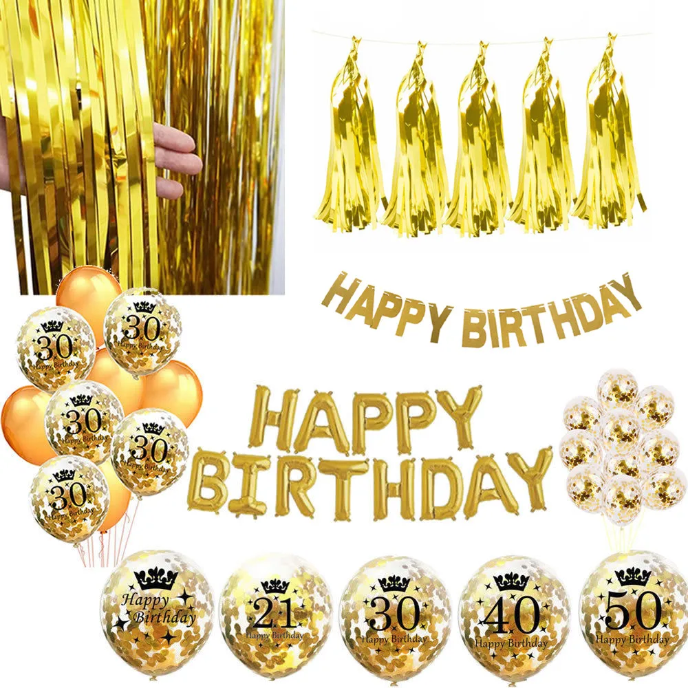 ZLJQ Gold 30th Happy Birthday конфетти-короны воздушные шары Jumbo Number 30 фольгированные для