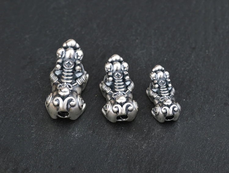 3D 999 серебряные бусины Pixiu, настоящее чистое серебро, бусины Fengshui Pixiu, богатство пиксиу, бусины Piyao, удача для богатства