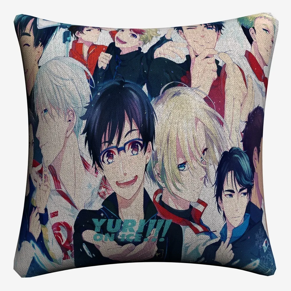 Yuri On Ice аниме персонажи мягкие хлопковые льняные наволочки 45x45 см Классический
