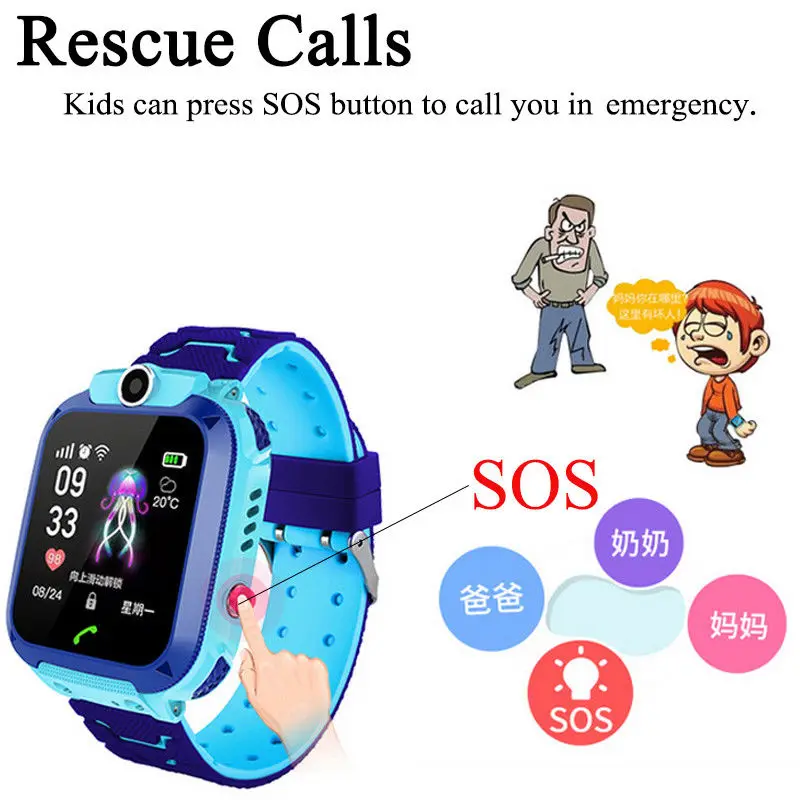 Водостойкий трекер умные детские часы анти-потерянный SOS Вызов для iOS Android США |