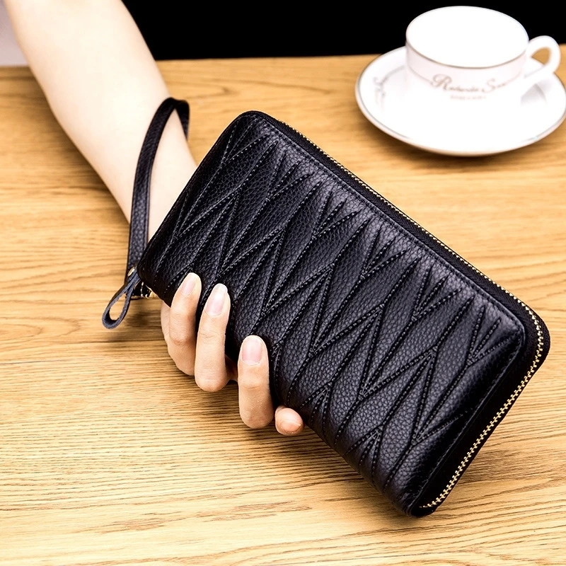 

Wallet Female Long Section Large Capacity Leather Zipper Rfid Ladies Hand Bag Top Layer Cowhide Clip Korean Version