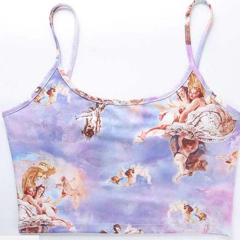 Женский укороченный топ с цветочным принтом Angel облегающий бандо на бретельках