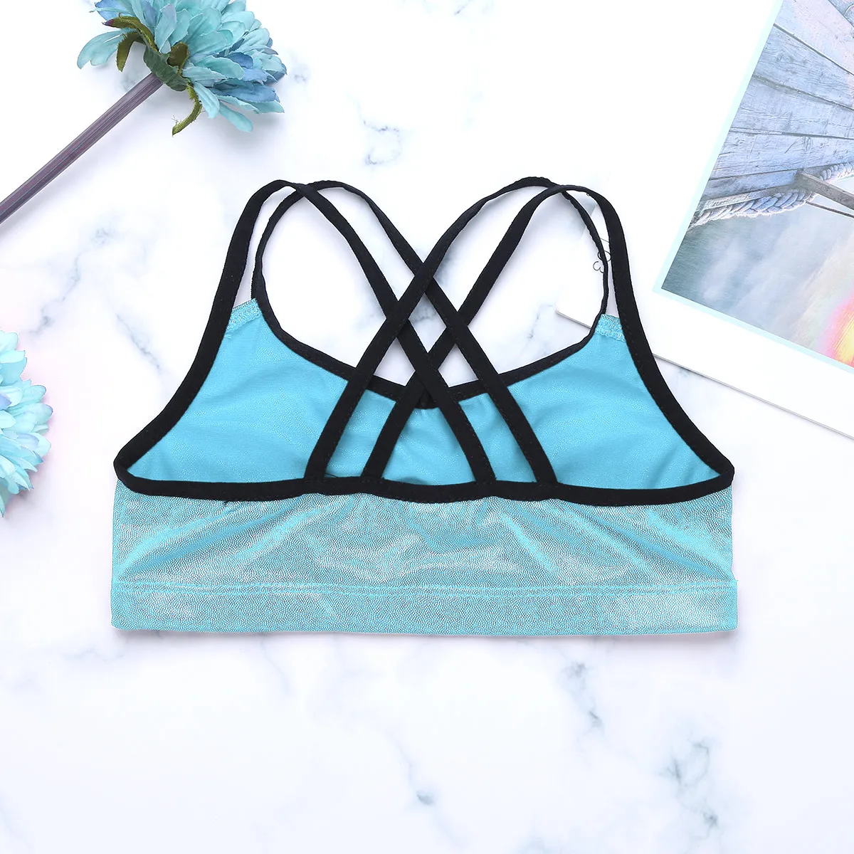 Детский Блестящий спортивный бюстгальтер для девочек с двойными лямками