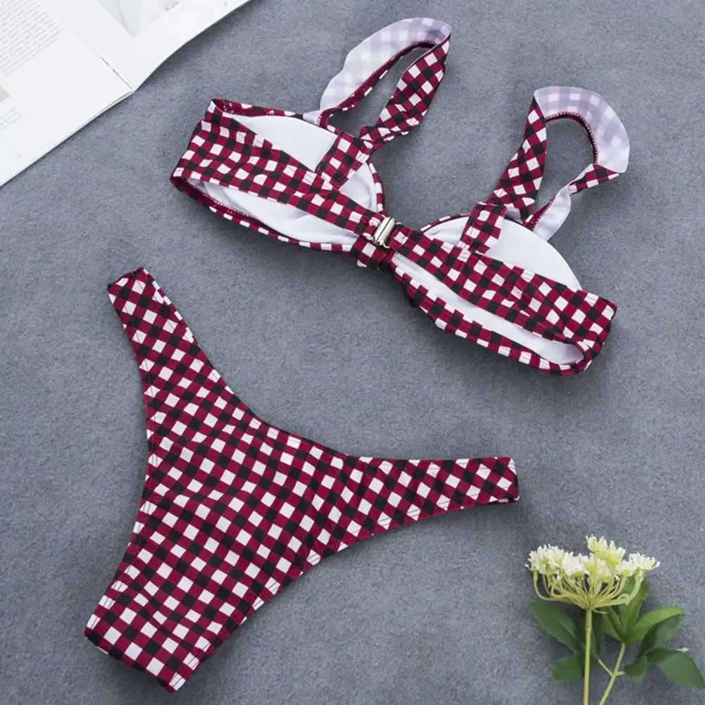 Женский клетчатый сетчатый сексуальный купальник бикини пуш-ап женский с узлом