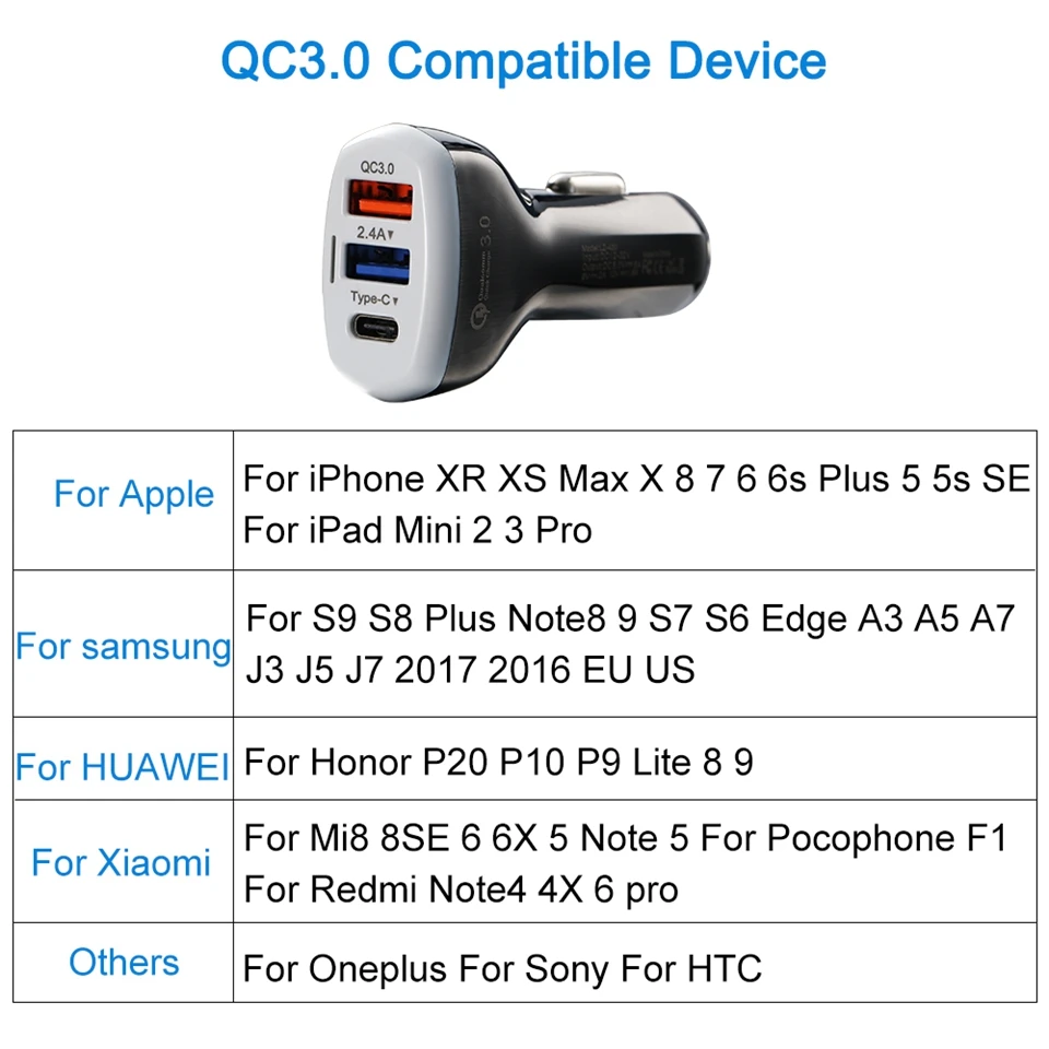 Автомобильное зарядное устройство CASEIER QC 3 0 USB для Samsung S9 Quick Charge 2.4A Phone Charger iPhone XS MAX