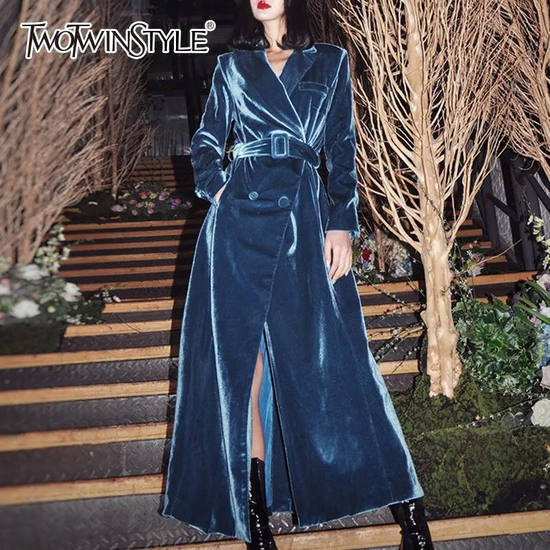 Женский вельветовый Тренч TWOTWINSTYLE с длинным рукавом и шнуровкой 2020|Женские плащи