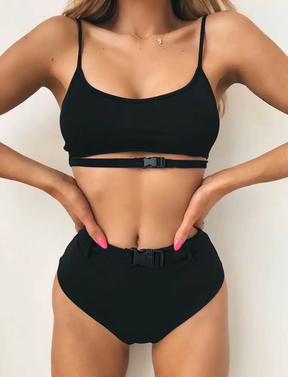 Women's two-piece tankini swimsuit sexy solid color buckle push up beachwear | Спорт и развлечения