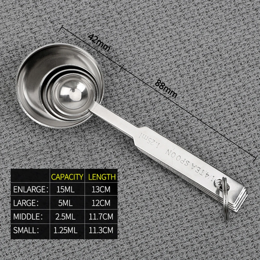 Stainless Steel 1.25/2.5/5/15ml Measuring Spoon Scoop Tea Coffee Metal Cup 4pcs/set Cooking Baking Tools | Дом и сад