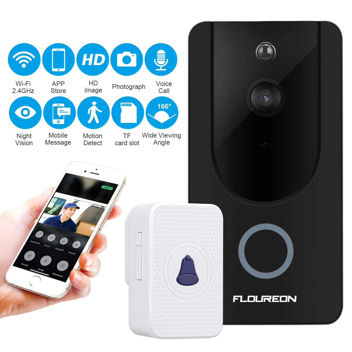 Беспроводная смарт видео Doorbell720P HD камера безопасности с колокольчиком и