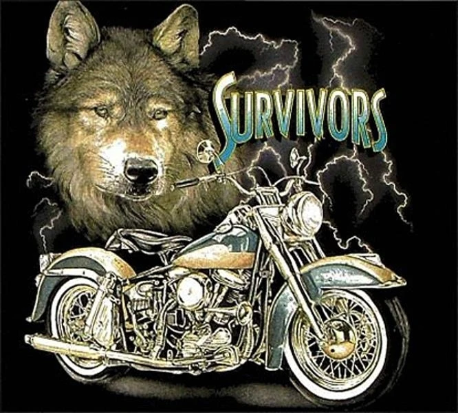 Выживших WOLF &amp MOTORCYCE велосипед черная футболка Размер XL Взрослый T11 | Мужская