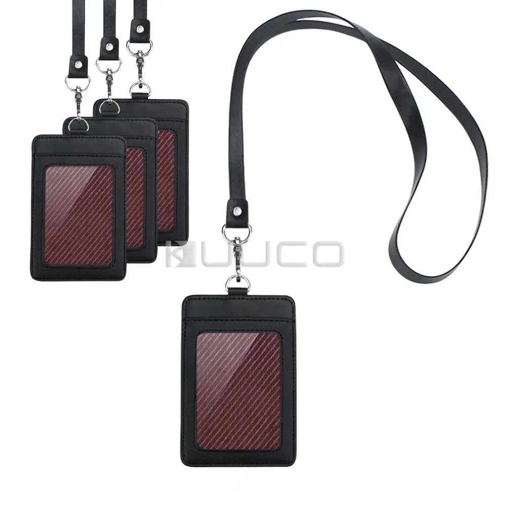 

4 PCS/LOT Badge Holder/Card Sleeves/protector Holder/PU Card Holder with Lanyards for Business/Staff/School/Church etc