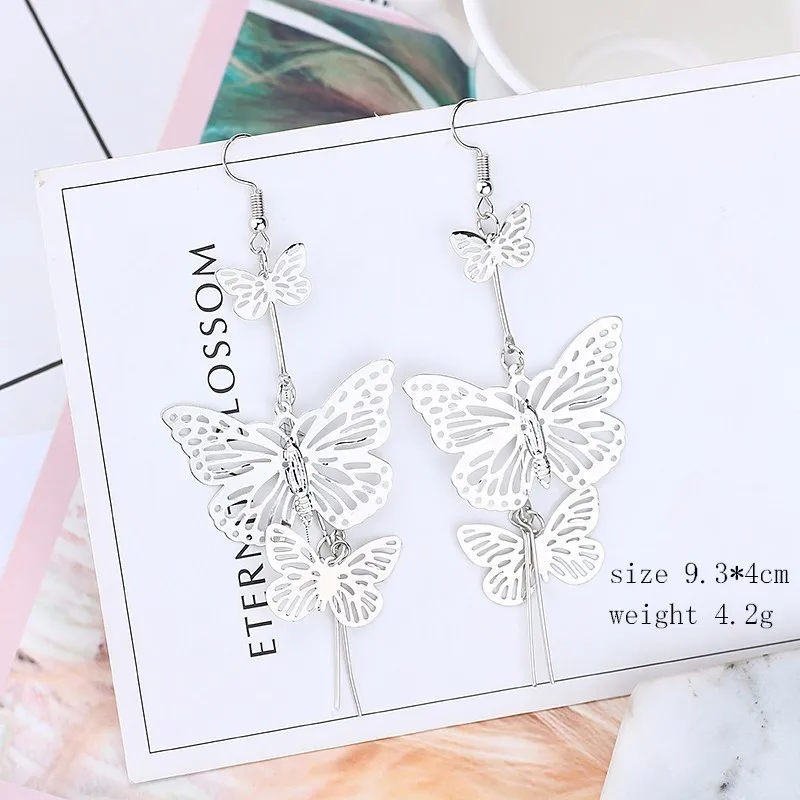 Модные серьги для Для женщин полая Бабочка кисточкой Boho цвета: золотистый, серебристый длинные серьги Сладкий романтические Драгоценности Свадебные Подарочный