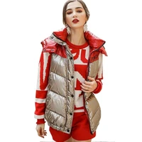 silver feather vest female short section thin and light 2018 new hooded slim fashion womens jacket winter splice down coat hj80