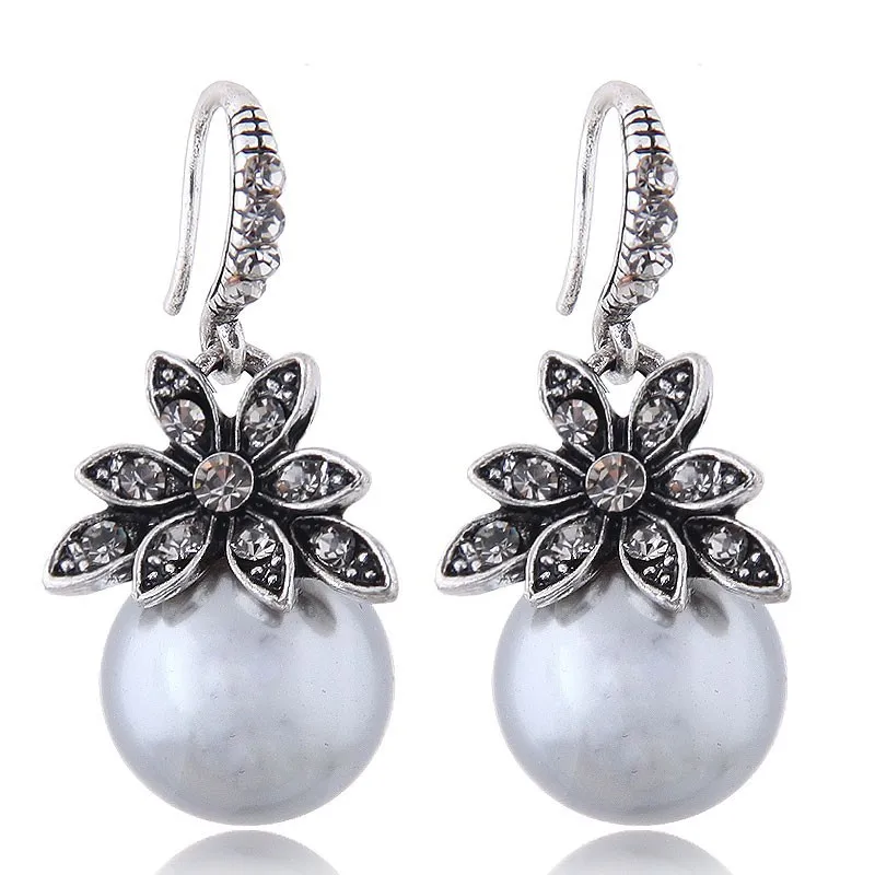 Корейский стиль черный цветок имитация жемчуга Висячие серьги для женщин 2019