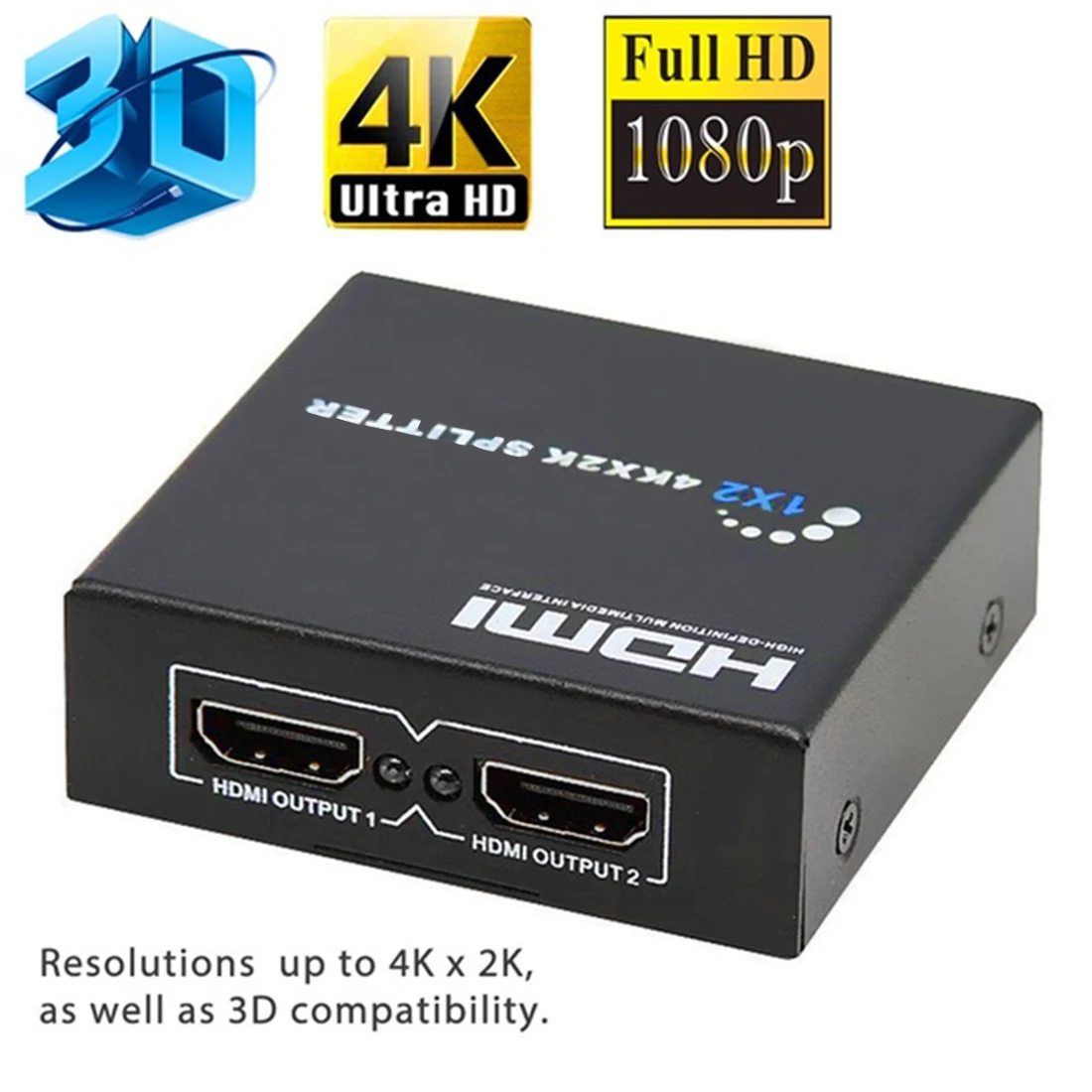 1 до 2 порты Переключатель HDMI + DC 5 В 1A адаптер или USB питание Кабель для 1080 P 3D HDTV HDCP