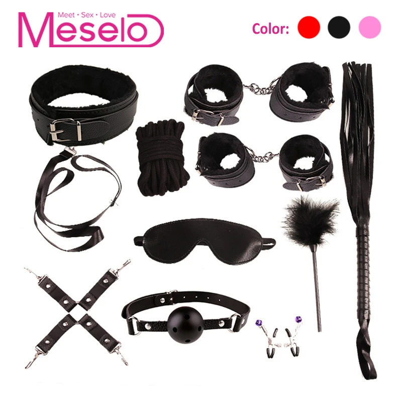 Meselo 10 шт./компл. БДСМ секс бандаж комплект из искусственной кожи/плюшевые игрушки