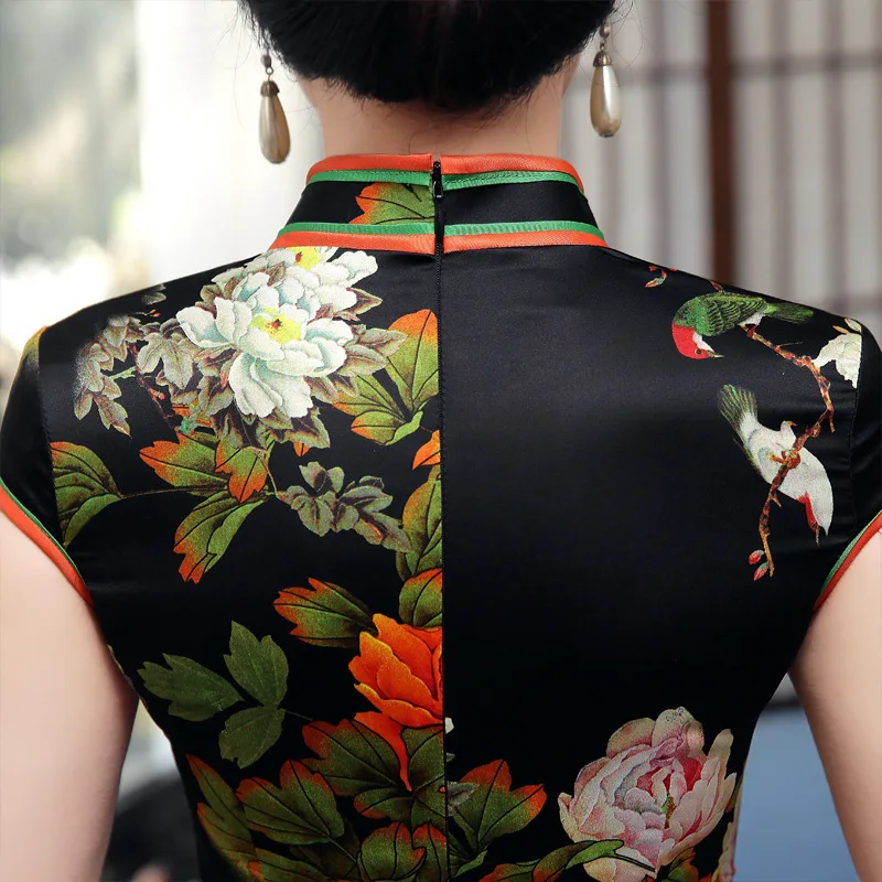SHENG COCO Satins Cheongsam платья Длинные с цветочным принтом Qipao летняя Новинка китайский