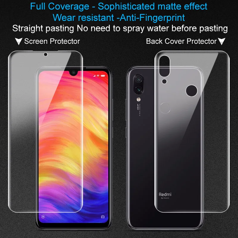 2 шт. полное покрытие для Xiaomi Redmi Note 7 Note7 Pro защита экрана задняя крышка Imak