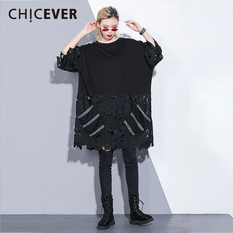 CHICEVER/весеннее повседневное женское платье с круглым вырезом и коротким рукавом