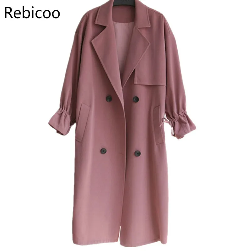 

New Hot Spring Autumn Overcoats Women Trench Coats Long Sleeve Fashion Turn-Down Collar Overwear Clothing XS-XXL