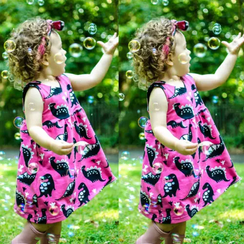 Summer New Cotton Dinosaur Printed Newborn Kids Baby Girl Dress Sleeveless Sundress Headband Casual Clothes | Детская одежда и