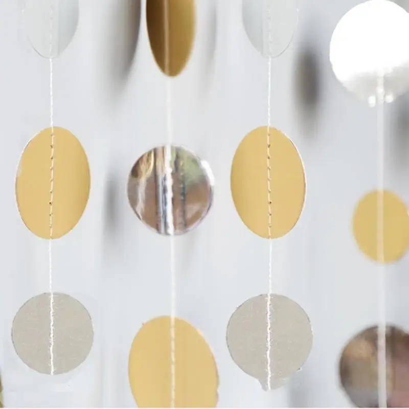 1.5m 2 pcs Round Shape Paper Silver &amp Gold Glitter Circle Polka Dots Garland Banner Use For Wedding Party Decorations A40 | Дом и сад