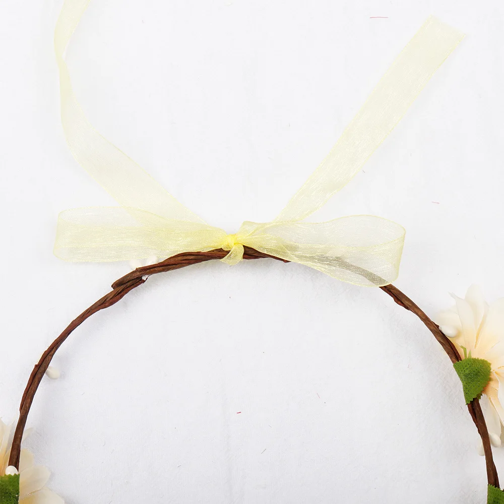 ncmama Hair Accessories Bride Flower Bands for Girls Floral Crown Headband Bezel with Lace Bow Ribbon Accessory | Детская одежда и