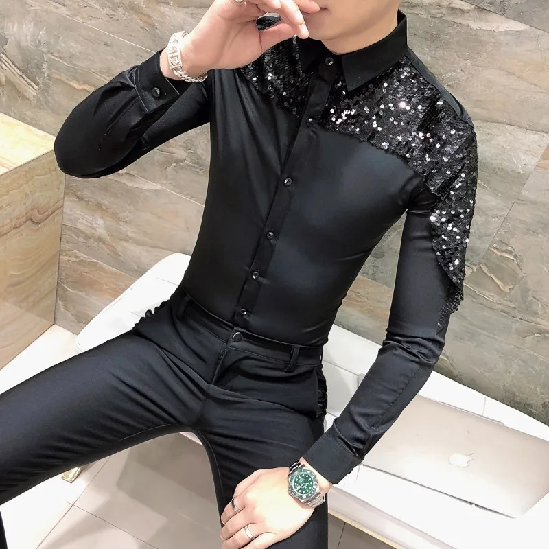 Мужская рубашка с длинным рукавом Camisa Masculina Корейская разрезом весна