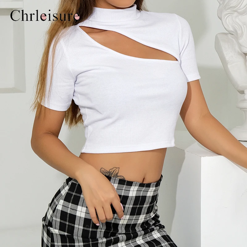 Chrleisure сексуальная летняя футболка женская однотонная белая повседневная с